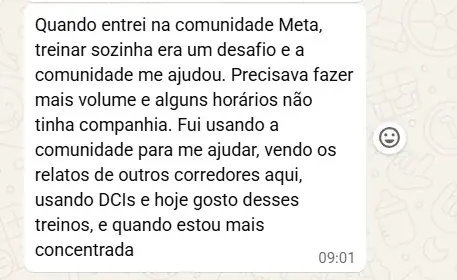 Print da mensagem da Tallita sobre treinar com a comunidade