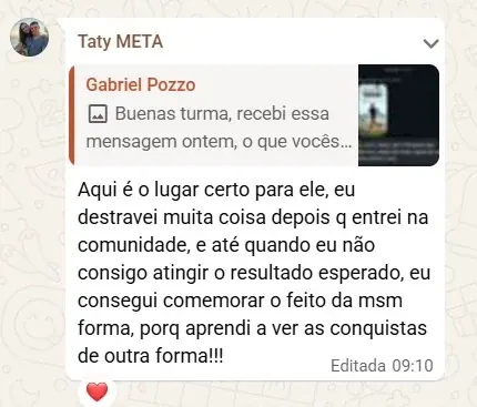 Print da mensagem da Tatiane sobre destravar depois de entrar na comunidade